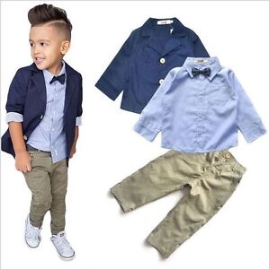 3pcs Kids Gentleman Suit Baby Boys Long Sleeve Coat + Shirt + Pants Kids Outfits
