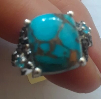 Mojave Azul Turquesa, Malpache Neon Apatite, Espinélio Preto Tailandês, Tamanho 5, Anel - Imagem 1 de 4