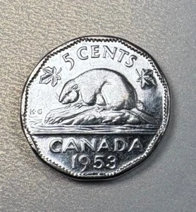1953 Canada 5 cent nickel coin! First Queen Elizabeth Coin! SF -LOW MINTAGE! - Picture 1 of 2