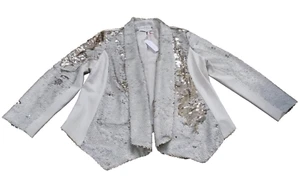 Evy’s Tree Abbey Ivory Sparkle Sequin Jacket Shawl Collar Open Soft Lined Sz XL - Picture 1 of 8