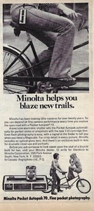 Minolta Pocket Autopak 70 camera 1974 Ad - Minolta helps you blaze new trails - Picture 1 of 1
