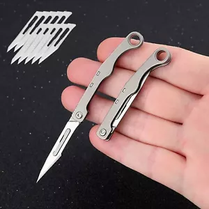Mini Titanium Pocket Utility Folding Knife Scalpel Blades Opener Keychain EDC - Picture 1 of 12
