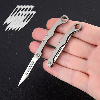 Mini Titanium Pocket Utility Folding Knife Scalpel Blades Opener Keychain EDC - Image 1 of 4