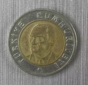 TURKEY KM1169 2005 - NICE OLDER NEW LIRA BI-METAL COIN - Double Die Date - Picture 1 of 2