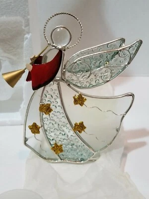 Ángel Votivo Vitral Internacional con Cuerno Estrellas Doradas Usado Con Caja Y Foto 1 de 4