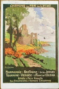 Postal publicitaria ferroviaria de arte cartel francés de 1910 de camiseta/touraine/vendée - Imagen 1 de 1