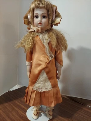 Reproduction French Bru 18" 1972 Bisque/clothbody Copper Color Silk Dress - Image 1 of 4