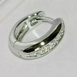 0.25Ct Round Moissanite Men's Huggie Hoop Single Earring 14k White Gold Plated - Picture 1 of 4