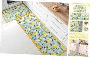 2 Pcs Lemon Kitchen Mats Lemon Printed Kitchen Rugs for Floor Non Skid - Picture 1 of 7