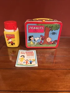 Peanuts Metall Brotdose 1973 Charlie Brown Snoopy Psychiatrische Hilfe mit Thermoskanne - Bild 1 von 12