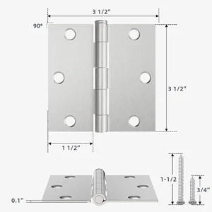 12 Pack Door Hinges 3.5 Inch with Square Corner Satin Nickel Interior Door Hinge - Picture 1 of 7