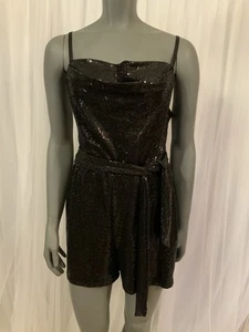 BEBE Black Sequin Romper With Tie Belt Women’s Size Small NWT - Picture 1 of 15
