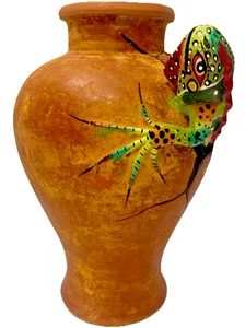 Mexikanische Keramik Vase groß 13,5" Volkskunst rustikal Eidechse Leguan Ton Südwesten - Bild 1 von 9