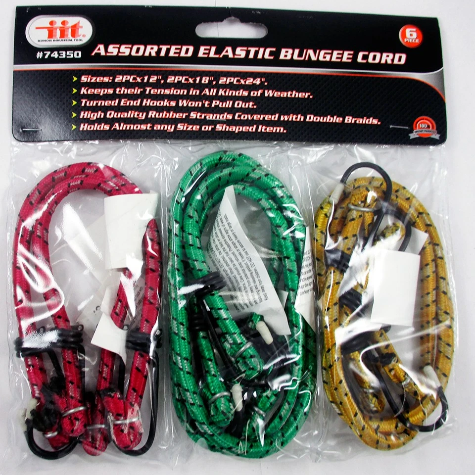 ATB 6 Bungee Bungie Cord Tie Down Tarp Shock Straps Assortment Set 12" 18" 24" New