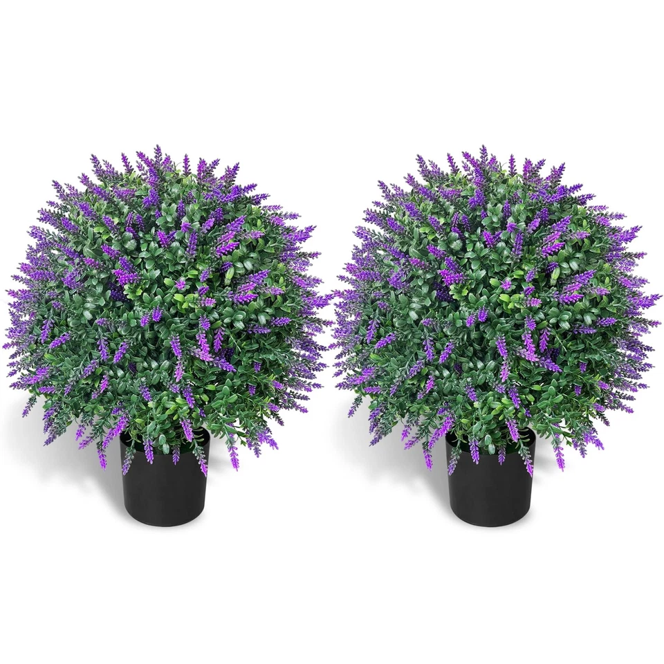Tall Artificial Lavender/Rose Topiary Ball Tree Set of 2 Pack Potted Bushes U... - Image 1 of 4