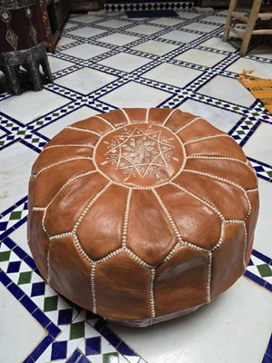 Moroccan leather handmade pouffe beanbag foot stool decor Artisanal - Image 1 of 4