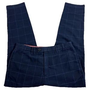 Ted Baker London Windowpane Check Navy Blue Pants Size 34R - Picture 1 of 4