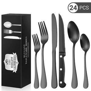 Flatware Set 24 Piece Stainless Steel Mirror Polished Cutlery Utensil Set, Durab - Picture 1 of 11