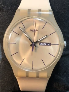 Vintage Swiss Swatch Mens Watch Clear Case No Date Wristwatch New Battery - Picture 1 of 24