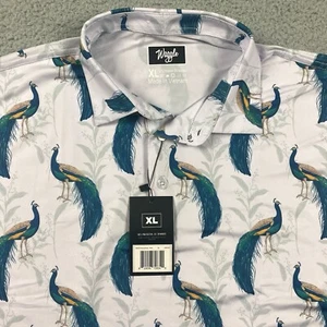 Waggle Polo Shirt Mens XL Peacock All Over Print Short Sleeve Golf Performance - Picture 1 of 10