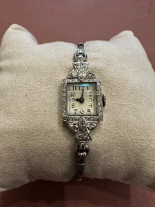 VINTAGE HAMILTON DIAMOND PLATINUM 900 100 IRIDIUM LADIES WATCH /REPAIR - Picture 1 of 8