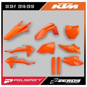 KTM PLASTICS KIT SX SX-F XC XC-F 2016-2018 TPI INCLUDES FORK GUARDS ORANGE - Picture 1 of 2