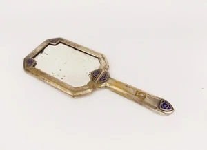 Rare Antique 1910s Art Nouveau Hand Mirror by MORITZ HACKER w Blue Enamel - Picture 1 of 12
