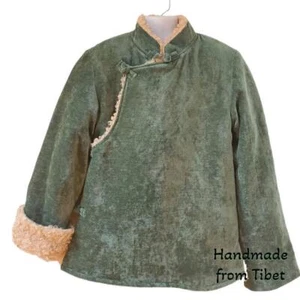 Handmade Tibetan | Children's Coat with Angora Lining | Green | sz 7/8 - Picture 1 of 8
