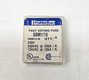 Confezione da 5 ~ Ferraz Shawmut GGM1/10 ~ Fusibili ad azione rapida ~ 1/10A ~ 250V ~ NUOVO - Foto 1 di 1