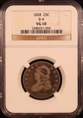 1828 Capped Bust Quarter B-4 - NGC VG10 - Attractive Original! Scarcer Date! Cover