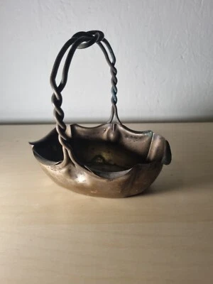 Ancien vide poche corbeille en métal argenté ou laiton VINTAGE DECO - Photo 1/4