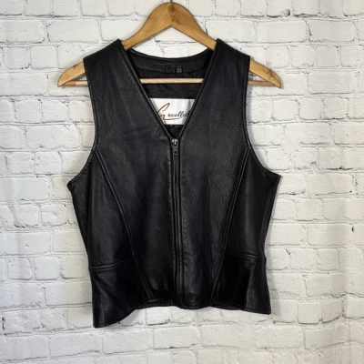 Excelled Black Leather Snap Motorcycle  Biker Vest Womens Medium Full Zip - Image 1 of 4
