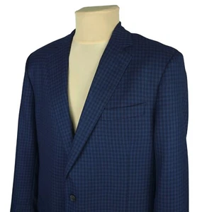 Brooks Brothers 1818 Saxxon Mens Blue Check Wool Blazer Jacket Size US 44 (XL) - Picture 1 of 14