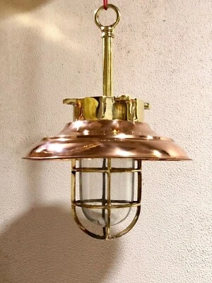 Lámpara colgante de carga colgante náutica hecha a mano de latón con pantalla de cobre vintage Foto 1 de 4