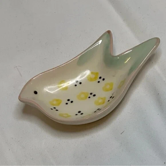 Creative Co-Op Ceramic Yellow and Black Floral Bird Trinket Dish NWT - Image 1 of 3