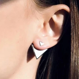 Mini Geo Hollow Combo Ear Jacket Studs Hook Bar Front Back Butterfly Earrings - Picture 1 of 144