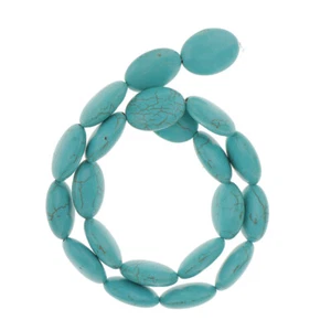 Turquoise Flat Oval Gemstone Loose Stone Beads 15.7Inch - Picture 1 of 4