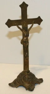 DE COLECCIÓN ORNAMENTADO CONVENTO CATÓLICO ALTAR CAPILLA METAL FUNDIDO CRUCIFIJO DE PIE - Imagen 1 de 8