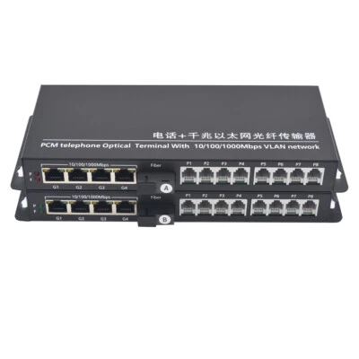 2/4/8 RJ11 POTS Telephone 4 Gigabit Ethernet SC over Fiber Optic Extender 1Kit  - Image 1 of 4