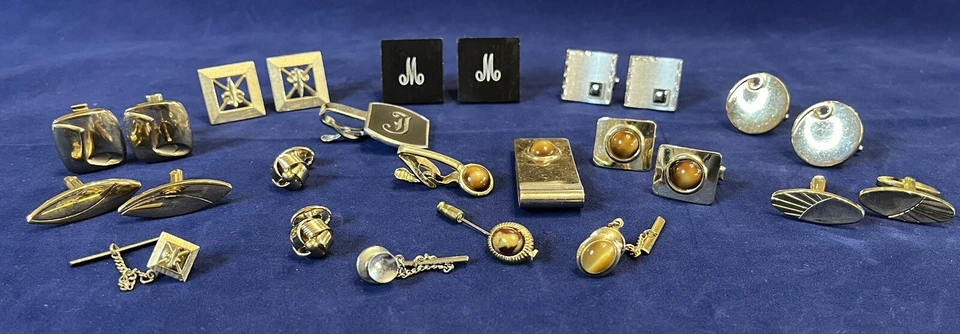 Lote de juegos mixtos de gemelos y alfileres de corbata vintage tono dorado y plateado Swank y otros Foto 1 de 4