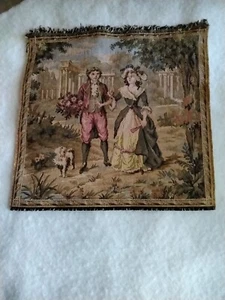 Vintage Textilquadrat aus Frankreich ""Liebhaber"" Wandteppich Tafel Romantik - Bild 1 von 8
