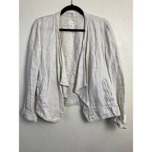 Lou & Grey Linen Cream Blazer Jacket Open Front Women Medium Classic Neutral - Picture 1 of 12