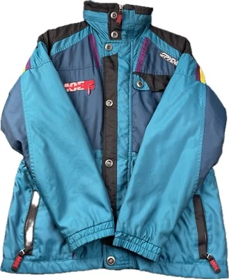 VTG Spyder Tommy Moe Ski Jacket Kids Cadet Size 14 hooded Blue Teal Distressed - Image 1 of 4