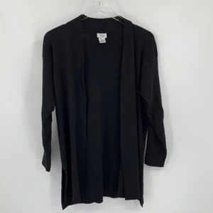Eileen Fisher Cárdigan Lana Suéter Negro Túnica Larga Abertura Lateral Mediano M - Imagen 1 de 4