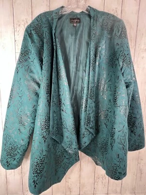 Investments Women's Plus Jacket 24W Blue Green Tone on Tone Floral Open Front - Image 1 of 4