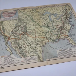 Arte de pared plegado mapa vintage de los años 20 de Estados Unidos asentamiento de exploración europeo 1513-1776 - Imagen 1 de 19