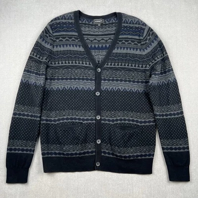 Cárdigan Suéter Vintage Express Para Hombre M Negro Fair Isle Preppy Abuelo Foto 1 de 4