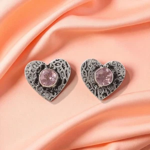 Morganite Gemstone Bezel Wife Minimalist Drop Earrings Jewelry Sterling Silver - Picture 1 of 7
