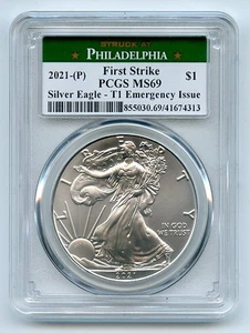 2021 (P) $1 Emergency Issue American Silver Eagle Dollar PCGS MS69 First Strike - Picture 1 of 1