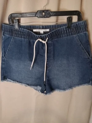 Celebrity Pink Dark Blue Denim Shorts Cotton Stretch Drawstring Elastic Size L - Image 1 of 3